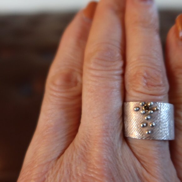 NWOT $400 Dahlia Kanner Sterling Silver & Cognac diamond bumpy ring with stone 6 - Picture 2 of 15